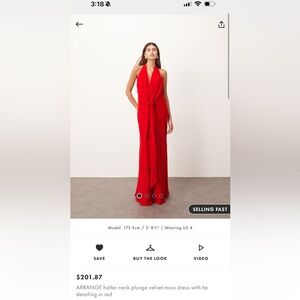 ASOS Red Halter Neck Plunge Velvet Maxi Dress